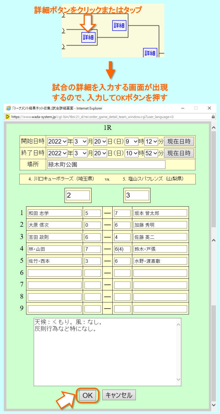 スコアなどの入力の仕方