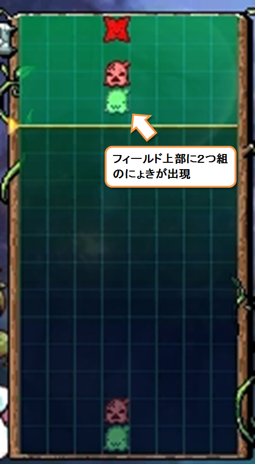 フィールドの上の方に2つ組の「にょき」が出現する